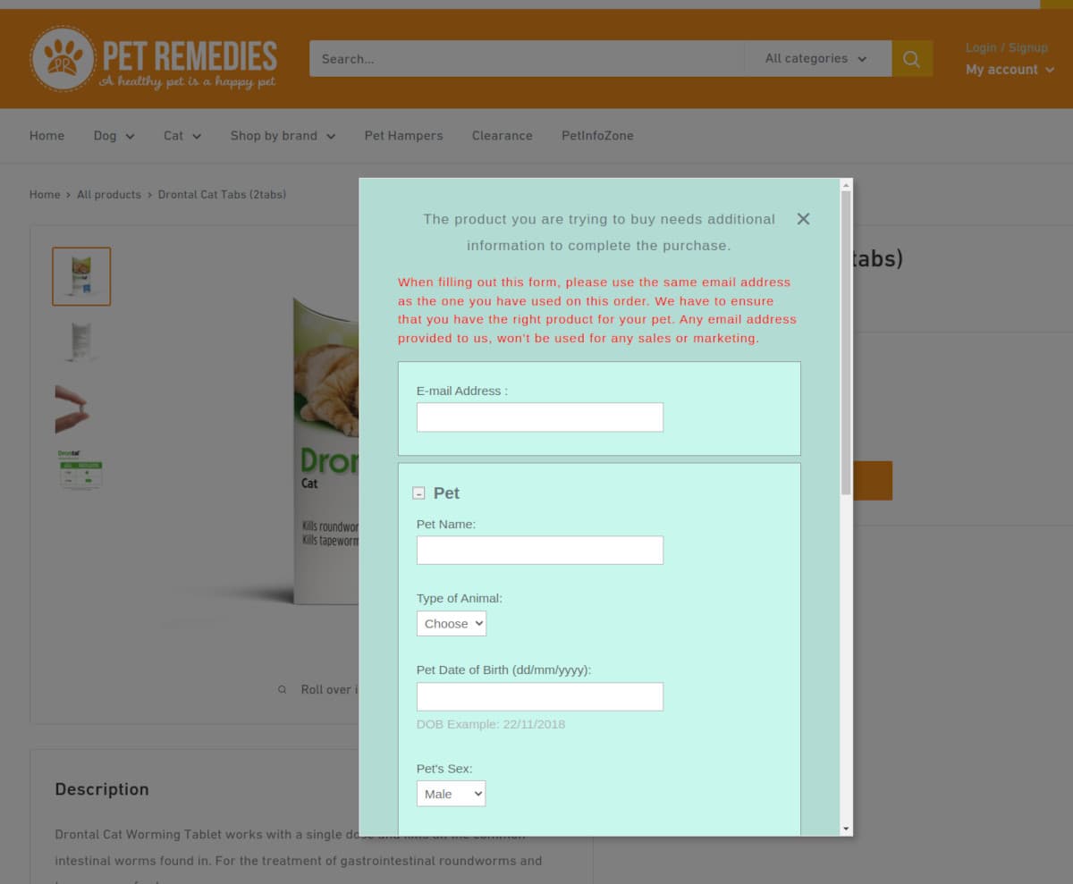 Pet Remedies custom form app screenshot image